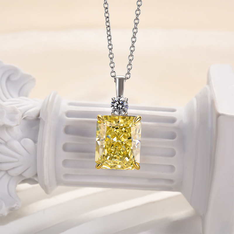 Elegant Yellow Sapphire Radiant Cut Pendant Necklace In Sterling Silver-Sterling Silver-lornajewelry