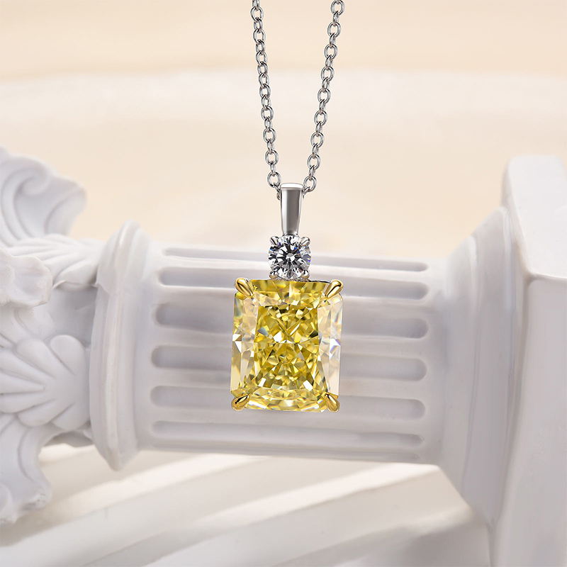 Elegant Yellow Sapphire Radiant Cut Pendant Necklace In Sterling Silver-Sterling Silver-lornajewelry