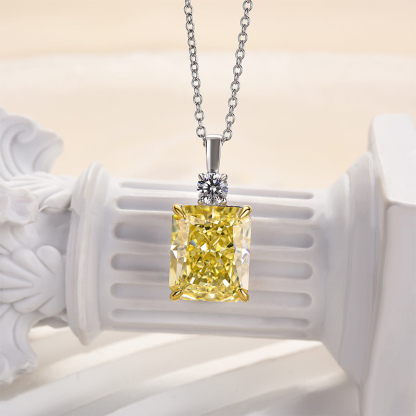 Elegant Yellow Sapphire Radiant Cut Pendant Necklace In Sterling Silver-Sterling Silver-lornajewelry