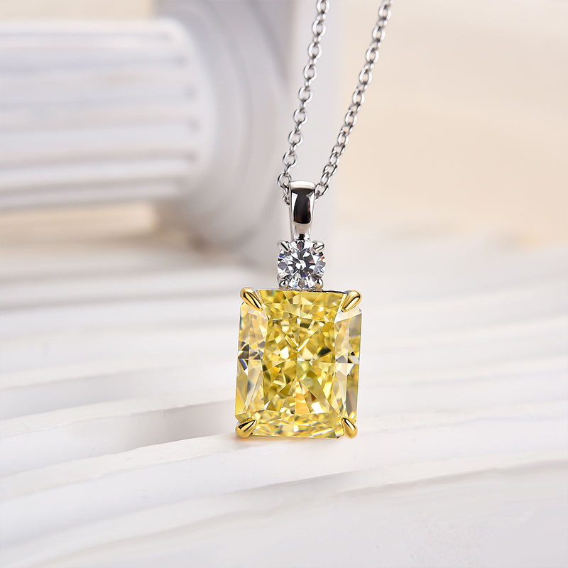 Elegant Yellow Sapphire Radiant Cut Pendant Necklace In Sterling Silver-Sterling Silver-lornajewelry