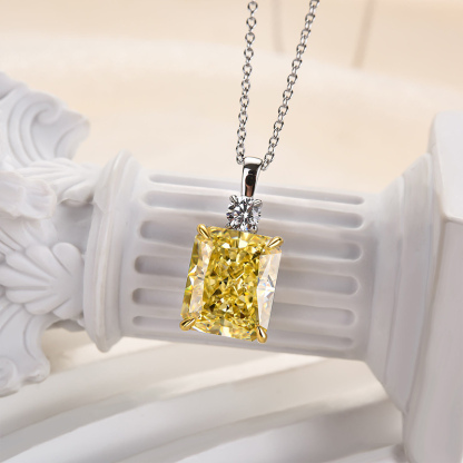 Elegant Yellow Sapphire Radiant Cut Pendant Necklace In Sterling Silver-Sterling Silver-lornajewelry