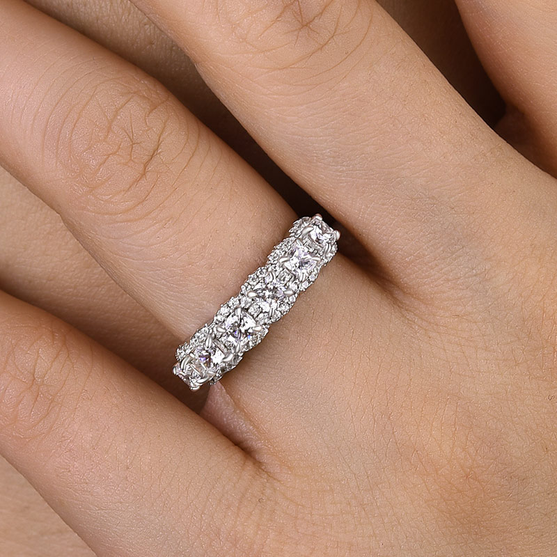 Unique Gifts Halo Six Cushion Cut Simulated Diamond Women's Wedding Band Ring-Sterling Silver-lornajewelry