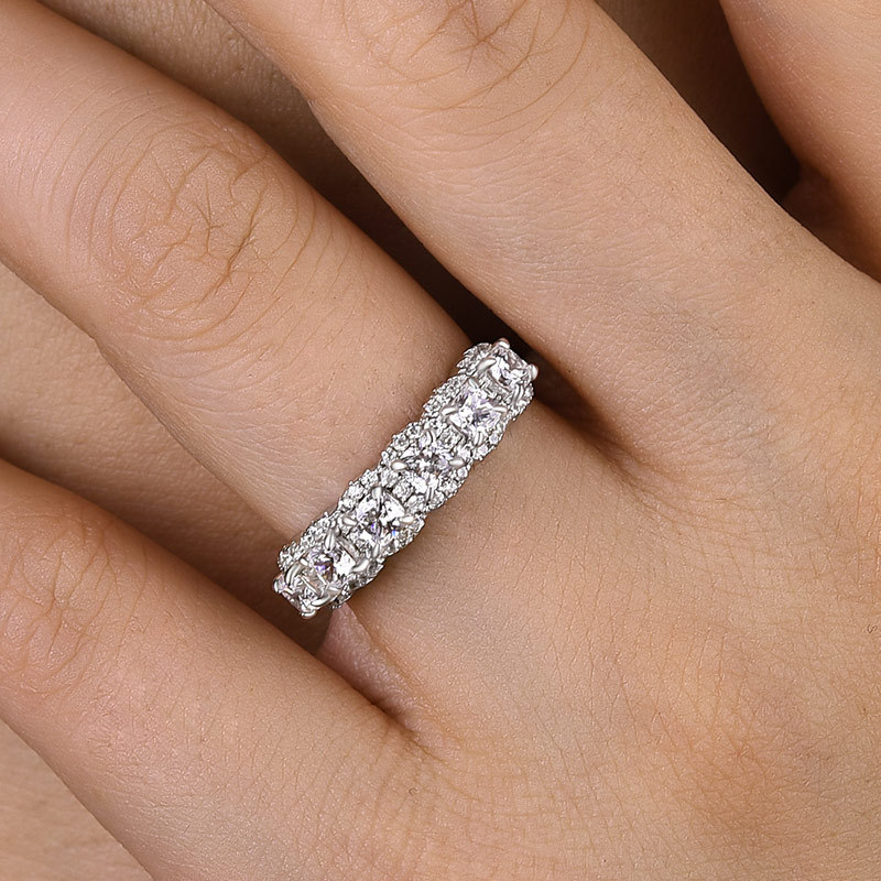 Unique Gifts Halo Six Cushion Cut Simulated Diamond Women's Wedding Band Ring-Sterling Silver-lornajewelry