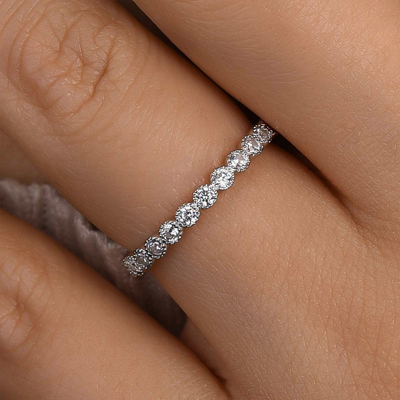 Vintage Pave Wedding Band In Sterling Silver-Sterling Silver-lornajewelry