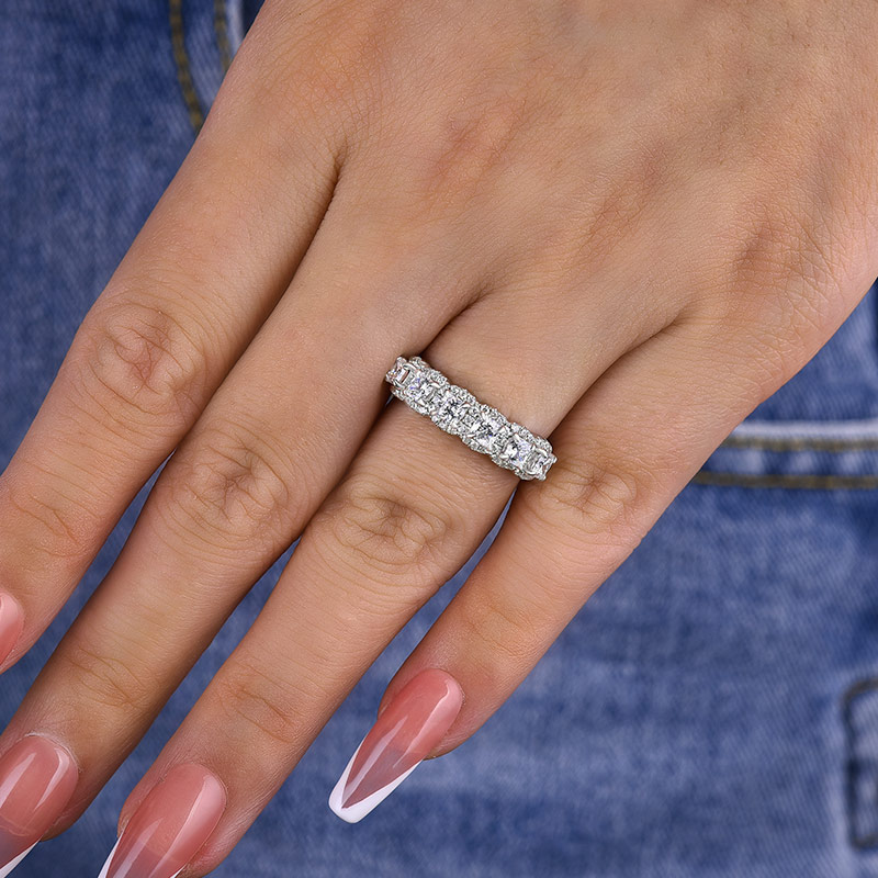 Unique Gifts Halo Six Cushion Cut Simulated Diamond Women's Wedding Band Ring-Sterling Silver-lornajewelry