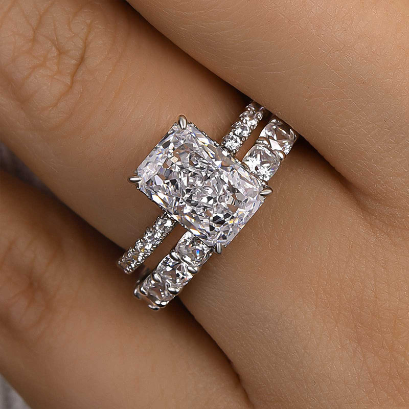 Exclusive Crushed Ice Radiant Cut Bridal Set-Sterling Silver-lornajewelry