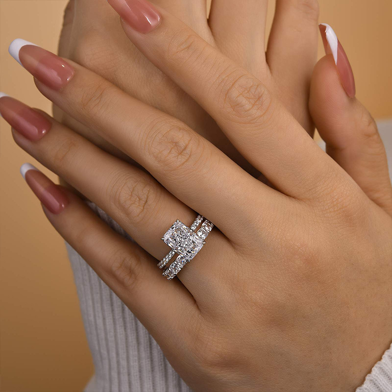 Exclusive Crushed Ice Radiant Cut Bridal Set-Sterling Silver-lornajewelry