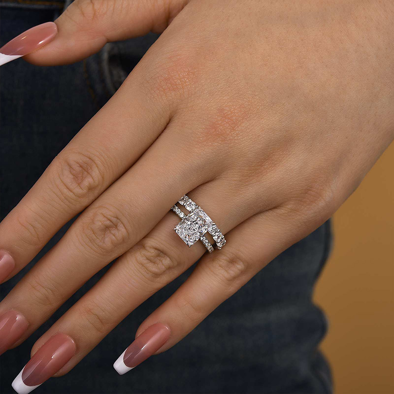 Exclusive Crushed Ice Radiant Cut Bridal Set-Sterling Silver-lornajewelry