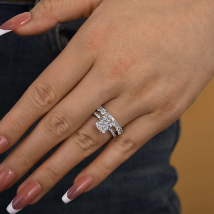 Exclusive Crushed Ice Radiant Cut Bridal Set-Sterling Silver-lornajewelry