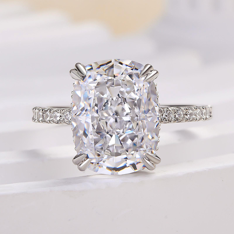 7.5Ct Noble Crushed Ice Cushion Cut Engagement Ring For Women In Sterling Silver-Sterling Silver-lornajewelry