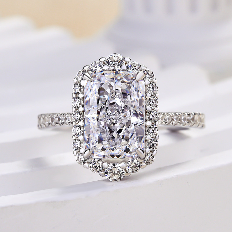 3Ct Temperamental Halo Radiant Cut  Engagement Ring-Sterling Silver-lornajewelry