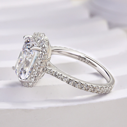 3Ct Temperamental Halo Radiant Cut  Engagement Ring-Sterling Silver-lornajewelry