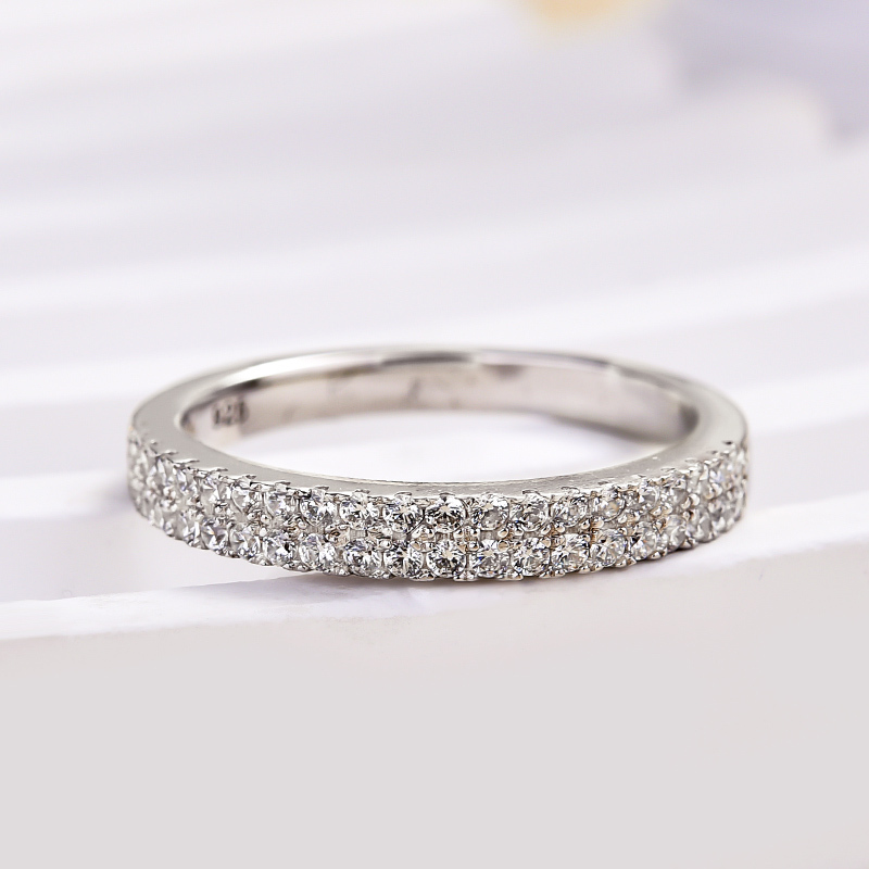 Double Line Pave Women's Wedding Band In Sterling Silver-Sterling Silver-lornajewelry