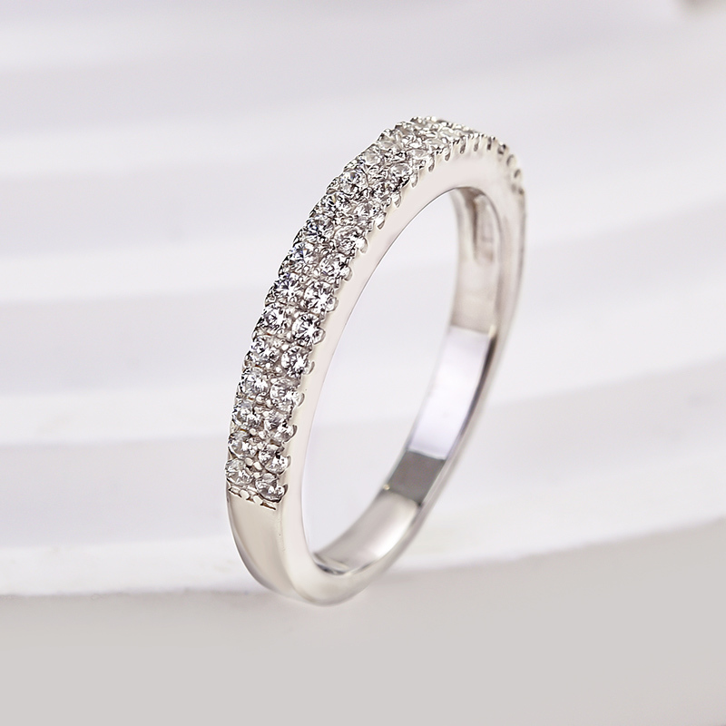 Double Line Pave Women's Wedding Band In Sterling Silver-Sterling Silver-lornajewelry