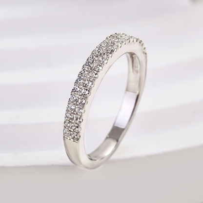 Double Line Pave Women's Wedding Band In Sterling Silver-Sterling Silver-lornajewelry