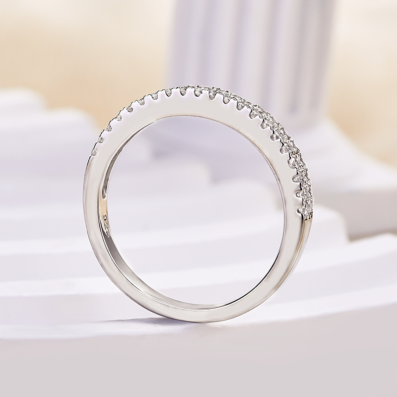 Double Line Pave Women's Wedding Band In Sterling Silver-Sterling Silver-lornajewelry