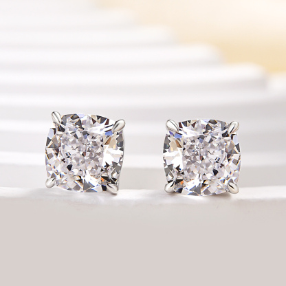 3.0 Carat Cushion Cut Sterling Silver Women's Stud Earrings-Sterling Silver-lornajewelry