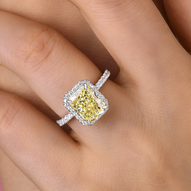 3Ct Halo Radiant Cut Yellow Sapphire Engagement Ring-Sterling Silver-lornajewelry