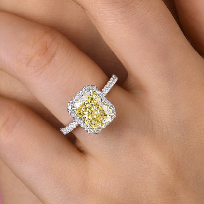 3Ct Halo Radiant Cut Yellow Sapphire Engagement Ring-Sterling Silver-lornajewelry