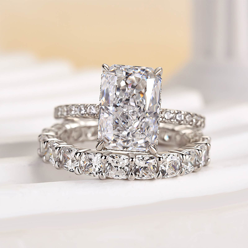 Exclusive Crushed Ice Radiant Cut Bridal Set-Sterling Silver-lornajewelry