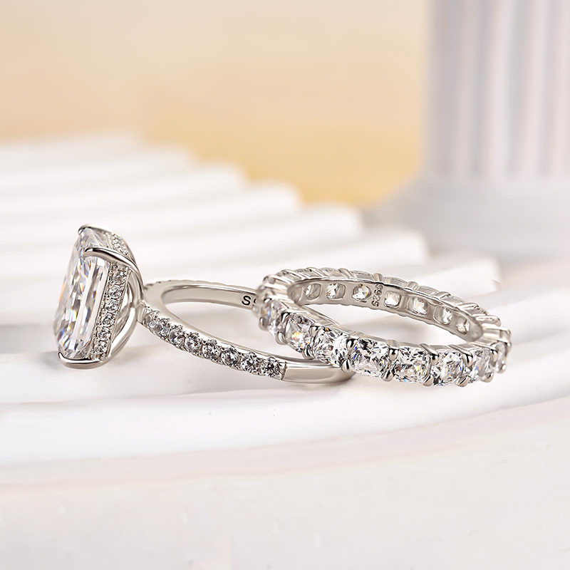 Exclusive Crushed Ice Radiant Cut Bridal Set-Sterling Silver-lornajewelry