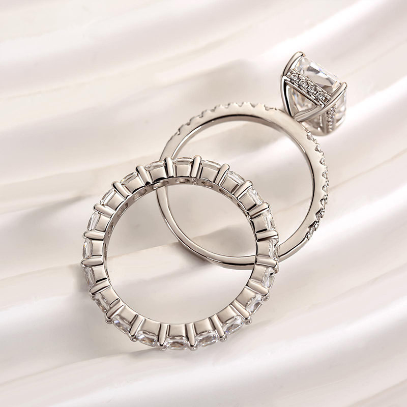 Exclusive Crushed Ice Radiant Cut Bridal Set-Sterling Silver-lornajewelry