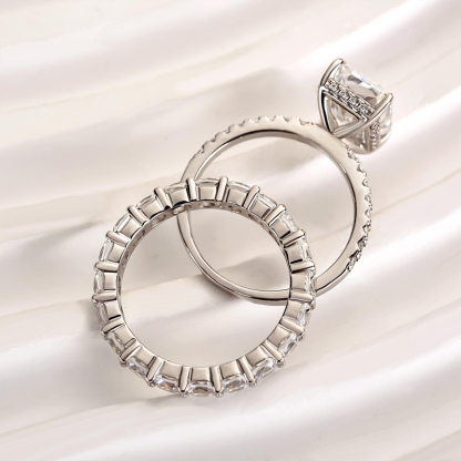 Exclusive Crushed Ice Radiant Cut Bridal Set-Sterling Silver-lornajewelry