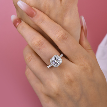 2Ct Stunning Halo Round Cut  Engagement Ring In Sterling Silver-Sterling Silver-lornajewelry