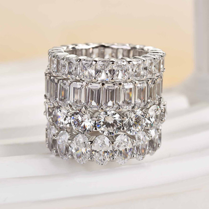 Luxury 4PC Wedding Band Set-Sterling Silver-lornajewelry