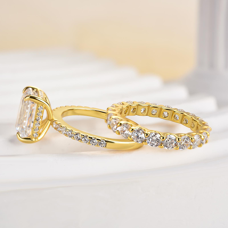 Unique Emerald Cut Wedding Ring Set-Sterling Silver-lornajewelry