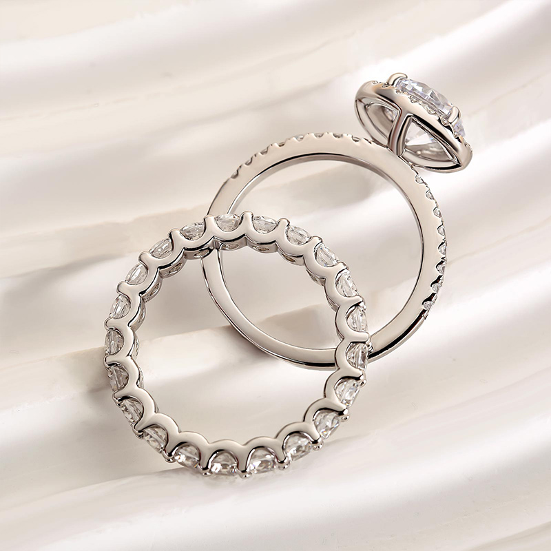 Halo Round Cut  Wedding Set-Sterling Silver-lornajewelry