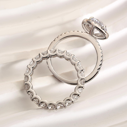Halo Round Cut  Wedding Set-Sterling Silver-lornajewelry