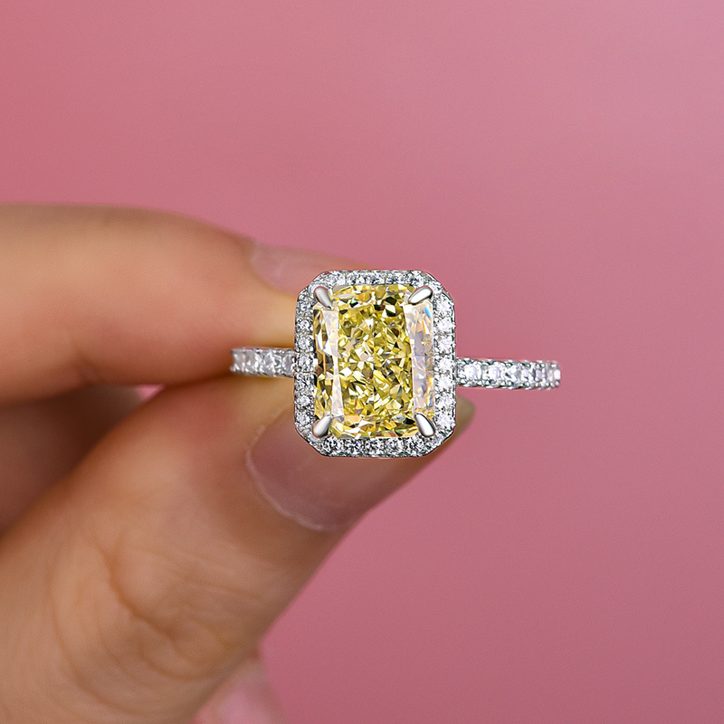 3Ct Halo Radiant Cut Yellow Sapphire Engagement Ring-Sterling Silver-lornajewelry