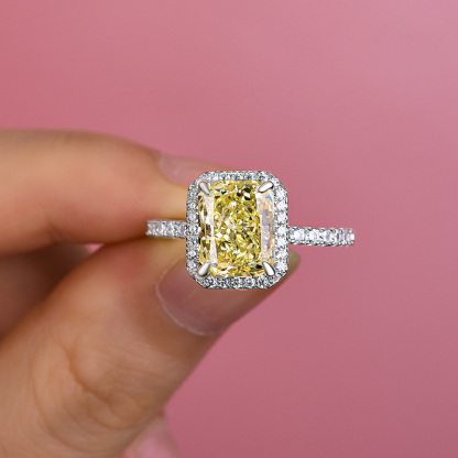 3Ct Halo Radiant Cut Yellow Sapphire Engagement Ring-Sterling Silver-lornajewelry