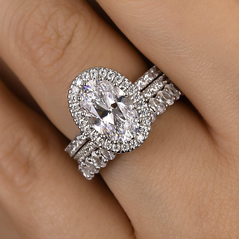 Exclusive Halo Oval Cut 3PC Wedding Set-Sterling Silver-lornajewelry