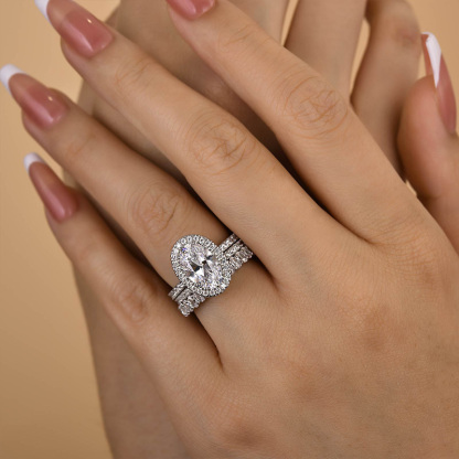 Exclusive Halo Oval Cut 3PC Wedding Set-Sterling Silver-lornajewelry