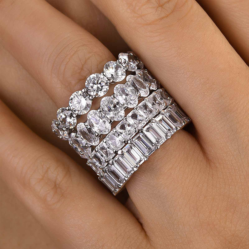 Luxury 4PC Wedding Band Set-Sterling Silver-lornajewelry