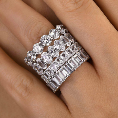 Luxury 4PC Wedding Band Set-Sterling Silver-lornajewelry