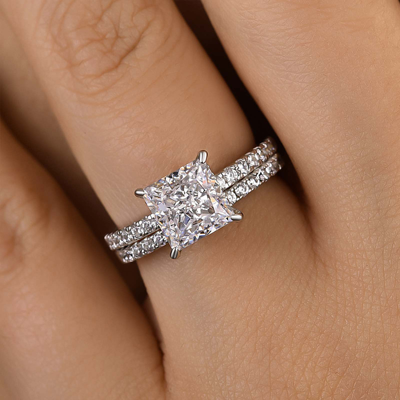 Elegant Princess Cut Wedding Ring Set For Women In Sterling Silver-Sterling Silver-lornajewelry