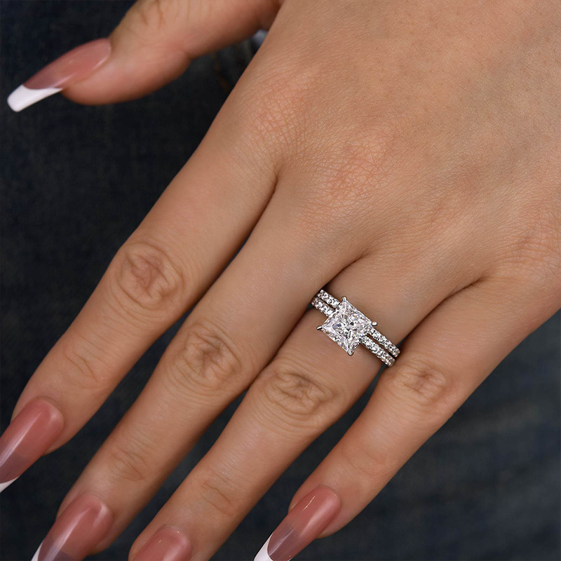 Elegant Princess Cut Wedding Ring Set For Women In Sterling Silver-Sterling Silver-lornajewelry