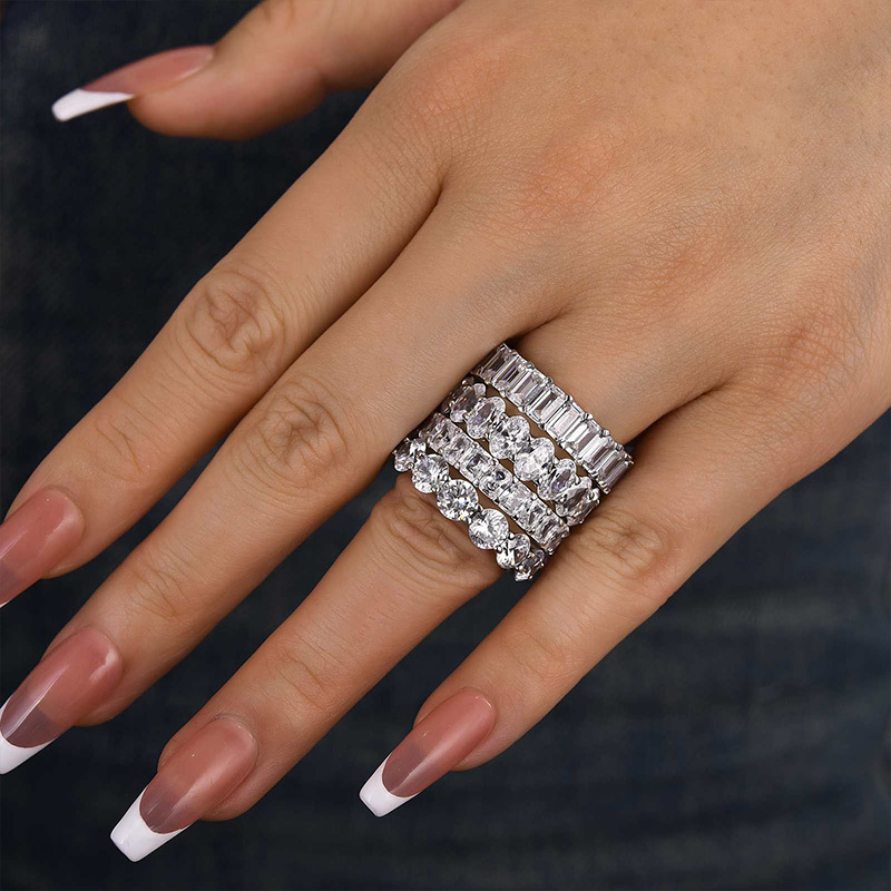 Luxury 4PC Wedding Band Set-Sterling Silver-lornajewelry