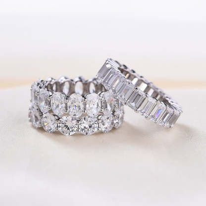 Gorgeous Eternity Emerald & Round & Oval Cut Wedding Band Set In Sterling Silver-Sterling Silver-lornajewelry