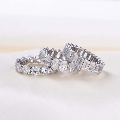 Gorgeous Eternity Emerald & Round & Oval Cut Wedding Band Set In Sterling Silver-Sterling Silver-lornajewelry