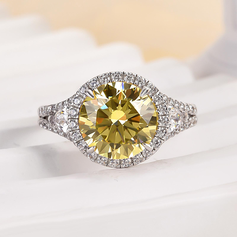 3Ct Yellow Sone Halo Round Cut Engagement Ring-Sterling Silver-lornajewelry