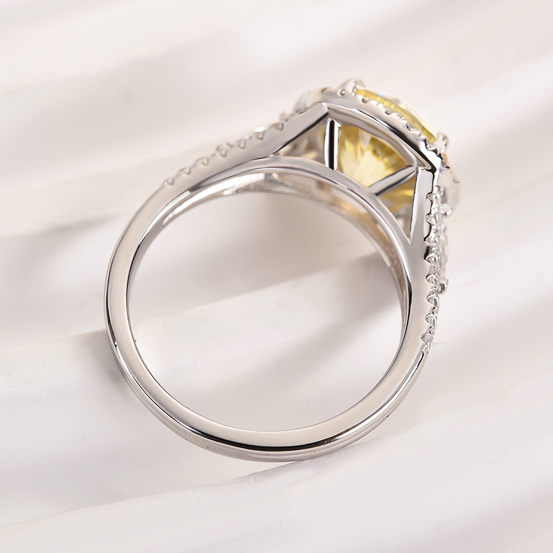 3Ct Yellow Sone Halo Round Cut Engagement Ring-Sterling Silver-lornajewelry