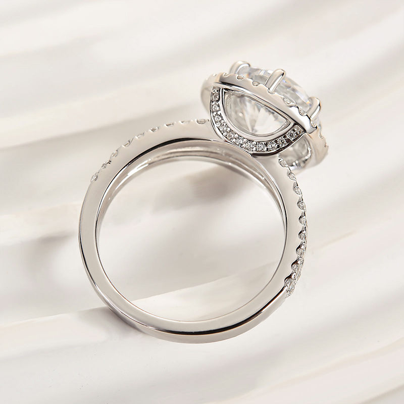 3Ct Luxury Split Shank Halo Round Cut Engagement Ring-Sterling Silver-lornajewelry