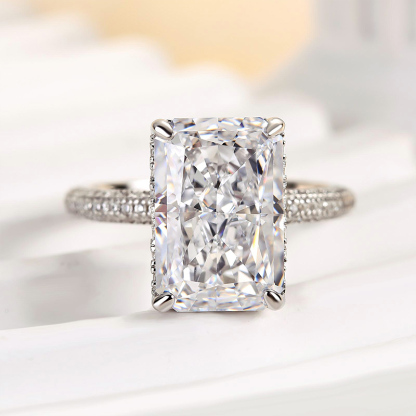 5Ct Elongated Radiant Cut Engagement Ring-Sterling Silver-lornajewelry