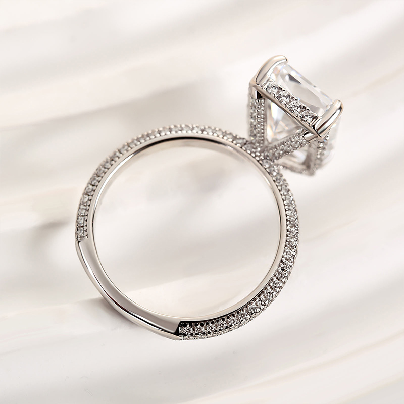 5Ct Elongated Radiant Cut Engagement Ring-Sterling Silver-lornajewelry