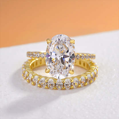 Exquisite Yellow Gold Oval Cut Wedding Ring Set In Sterling Silver-Sterling Silver-lornajewelry