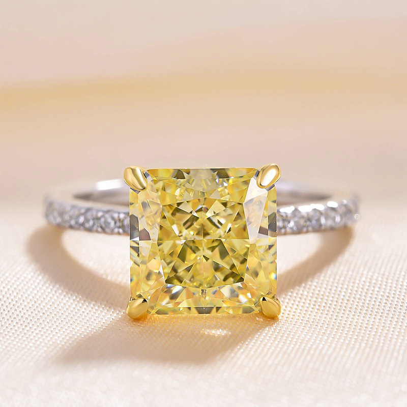 3Ct Shining Radiant Cut Yellow Sapphire Engagement Ring-Sterling Silver-lornajewelry